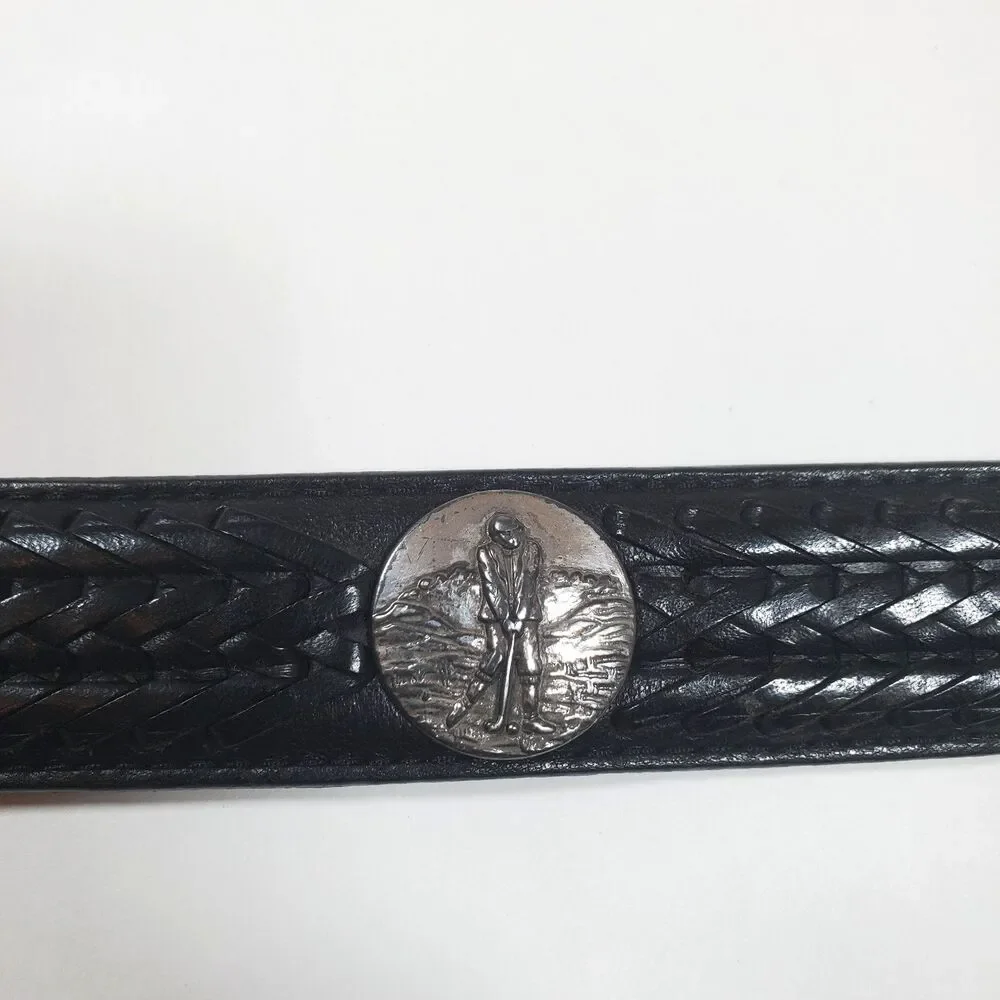 VTG Onyx by Brighton Men's Belt Black Leather Size 42 Concho Golf 1996